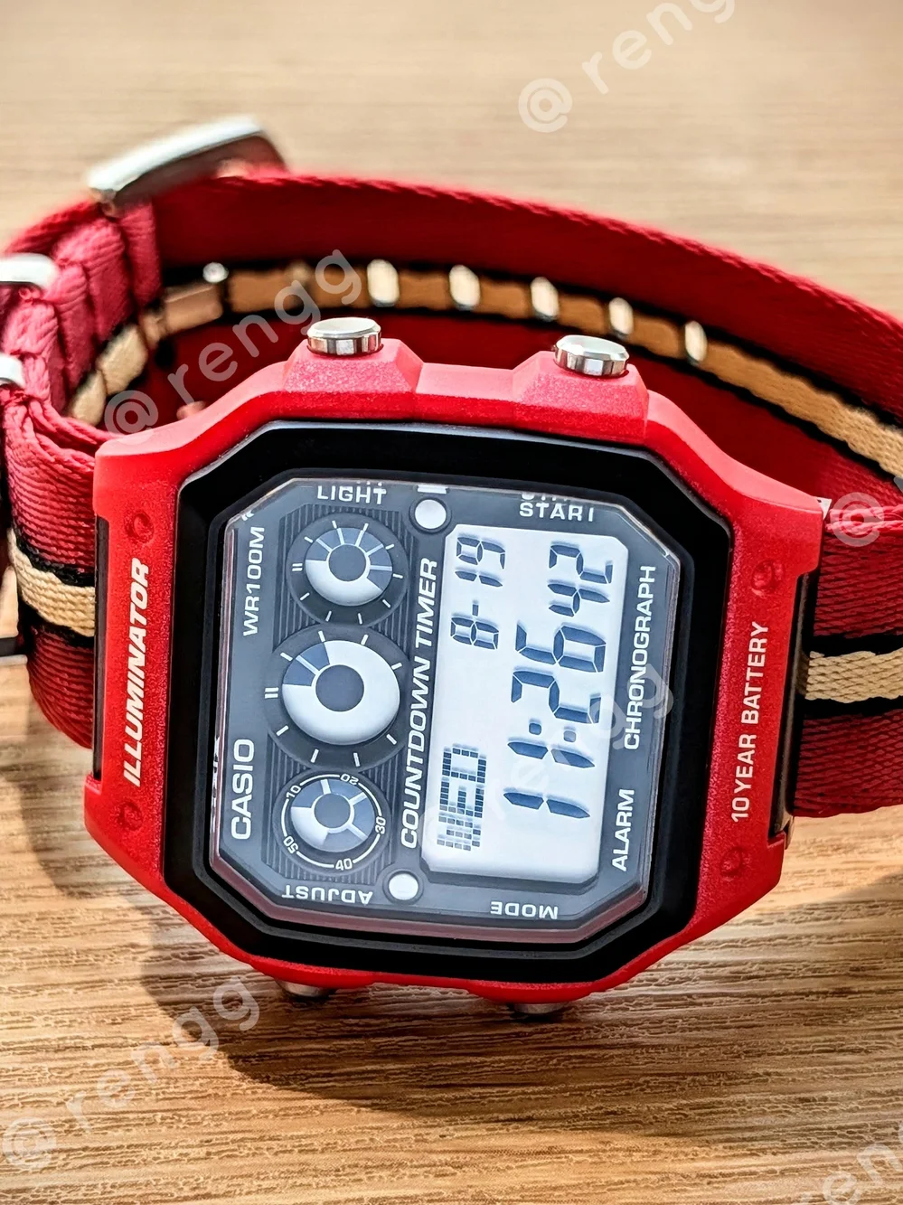 42mm Casio Red Digital Sport Watch with Countdown Timer